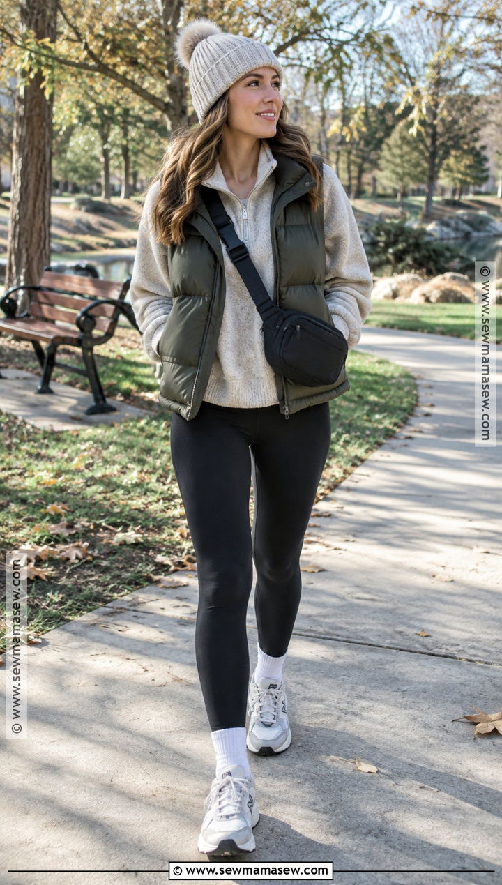 November Puffer Vest and Leggings Outfit - 15 November Style Challenge Ideas