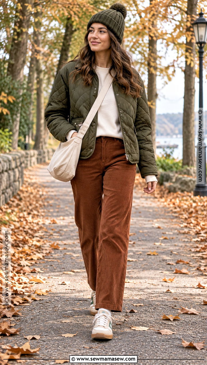 November Quilted Jacket Sweatshirt and Corduroy Pants Outfit - 20 november clothes