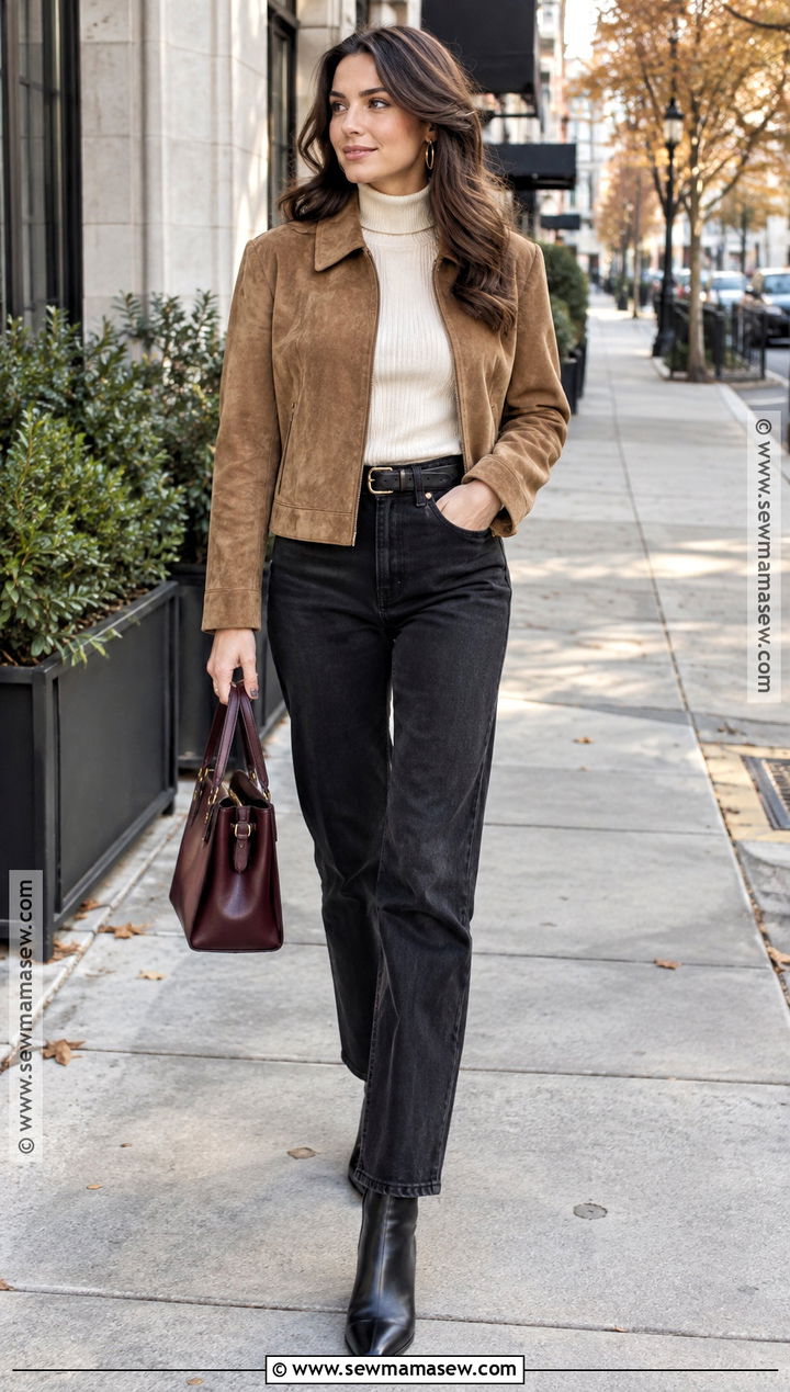 November Suede Jacket and Black Jeans Outfit - 20 November Style Ideas
