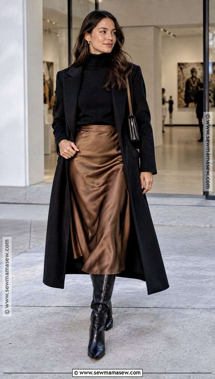 November Turtleneck Slip Skirt and Tall Boots Outfit - 20 november clothes
