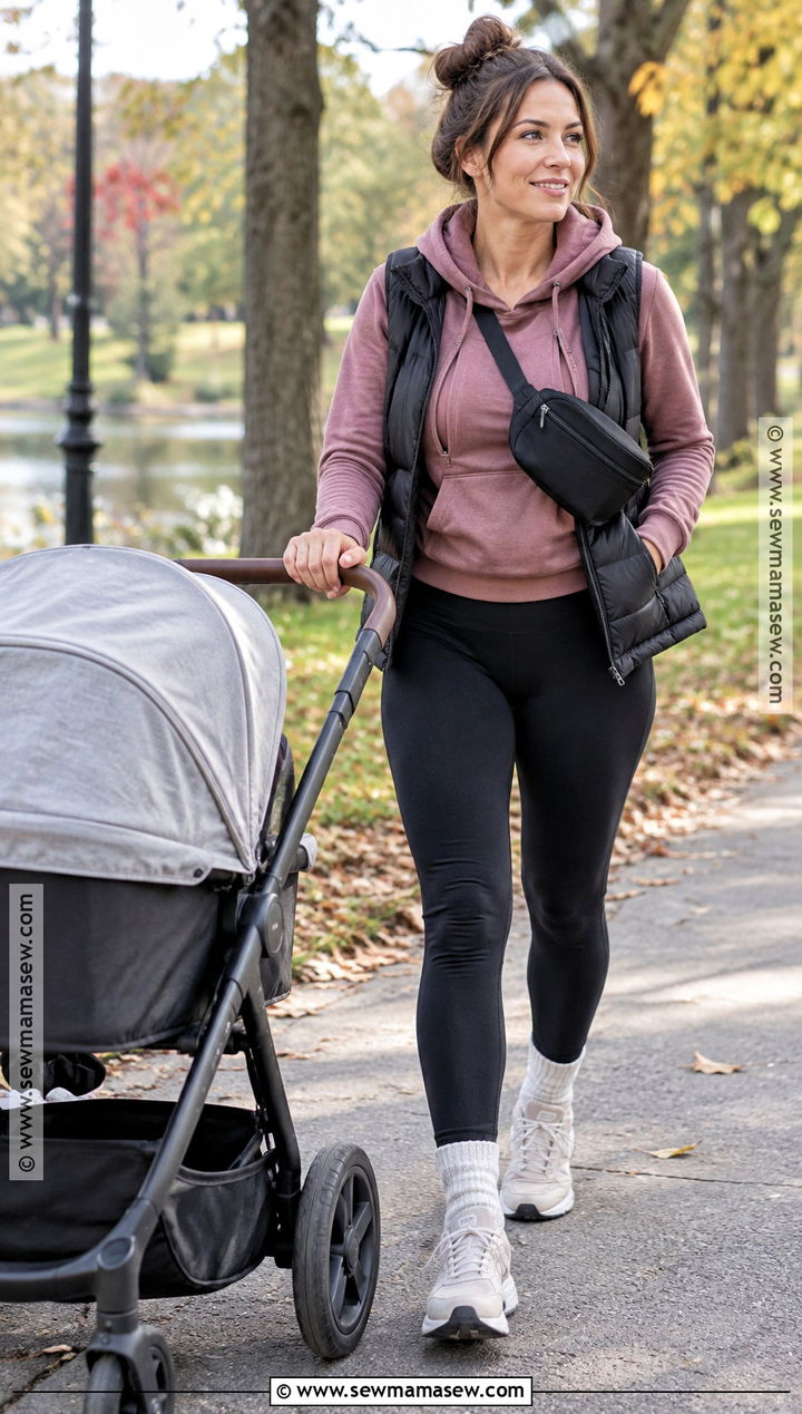Nursing Hoodie With Leggings And Puffer Vest - 20 nursing friendly outfits fall