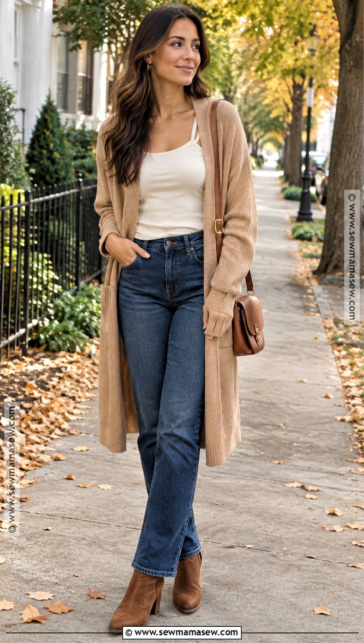 Nursing Tank With Cardigan And Straight Leg Jeans - 20 nursing friendly outfits fall