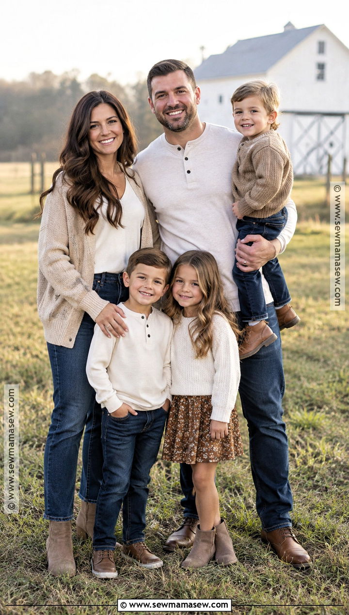 Oatmeal Cardigan And Dark Denim Family Picture Outfit - 15 Neutral Fall Outfits For Family Pictures
