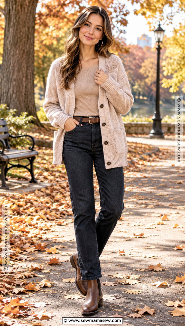 Oatmeal Cardigan And Dark Jeans Fall Mini Shoot Outfit - 15 Fall Mini Shoot Outfits