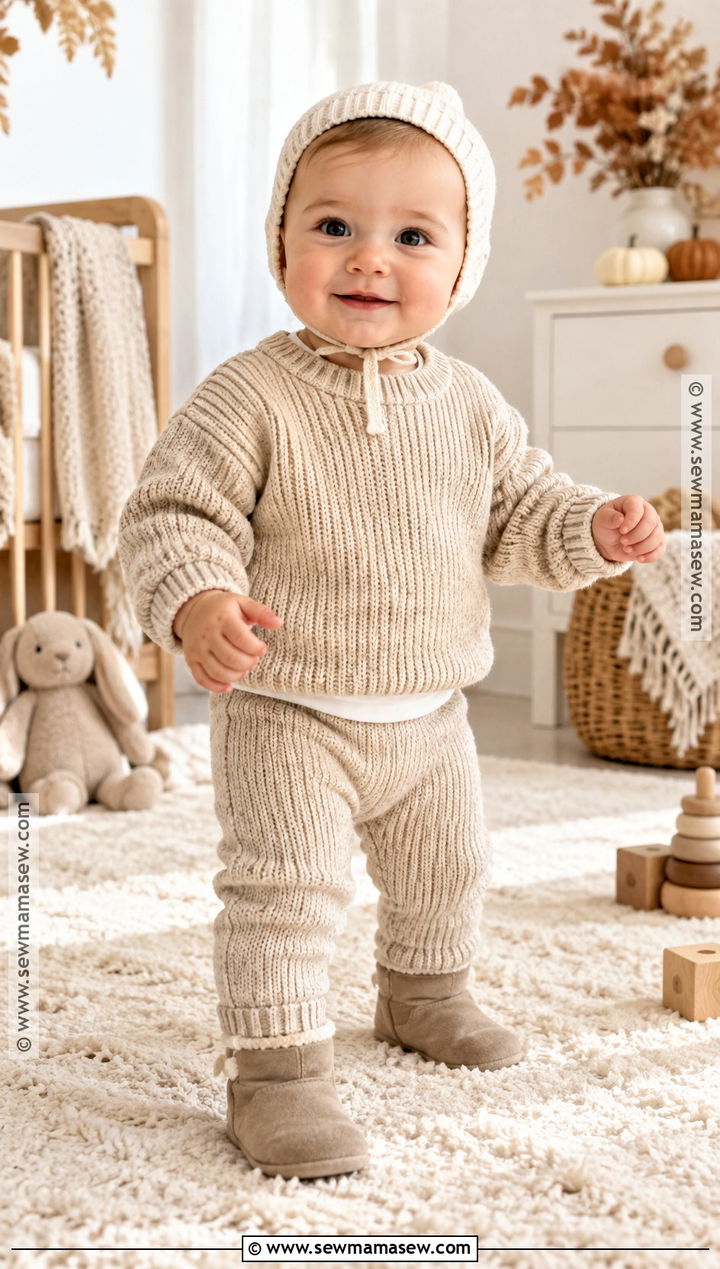 Oatmeal Knit Baby Sweater With Matching Pants - 15 Knit Baby Sweater Fall Style Ideas