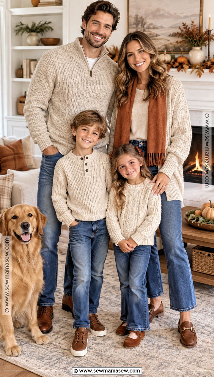 Oatmeal Knits and Blue Jeans Thanksgiving Family Outfit - 20 thanksgiving outfit ideas for family