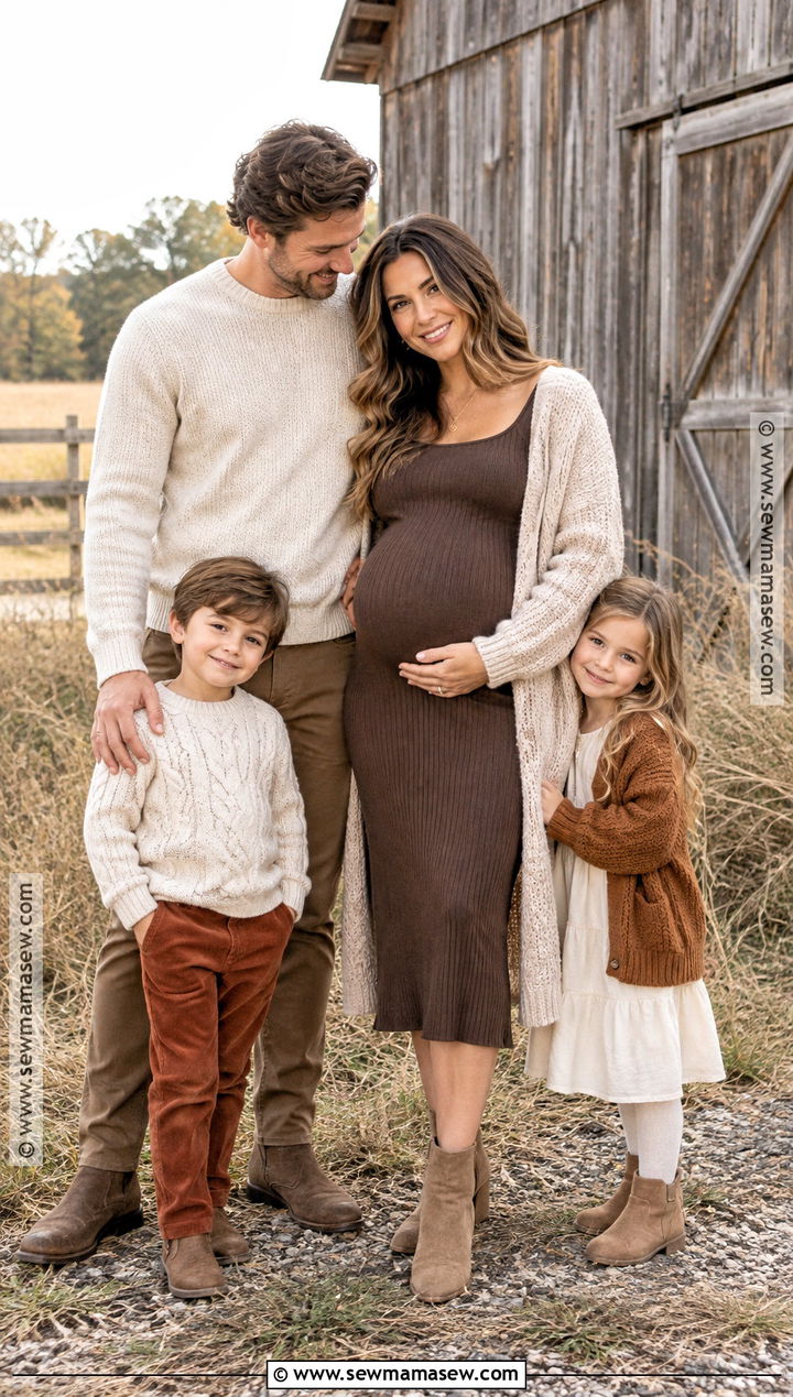 Oatmeal Maternity Cardigan With Ribbed Midi Dress - 15 fall family maternity pictures outfits