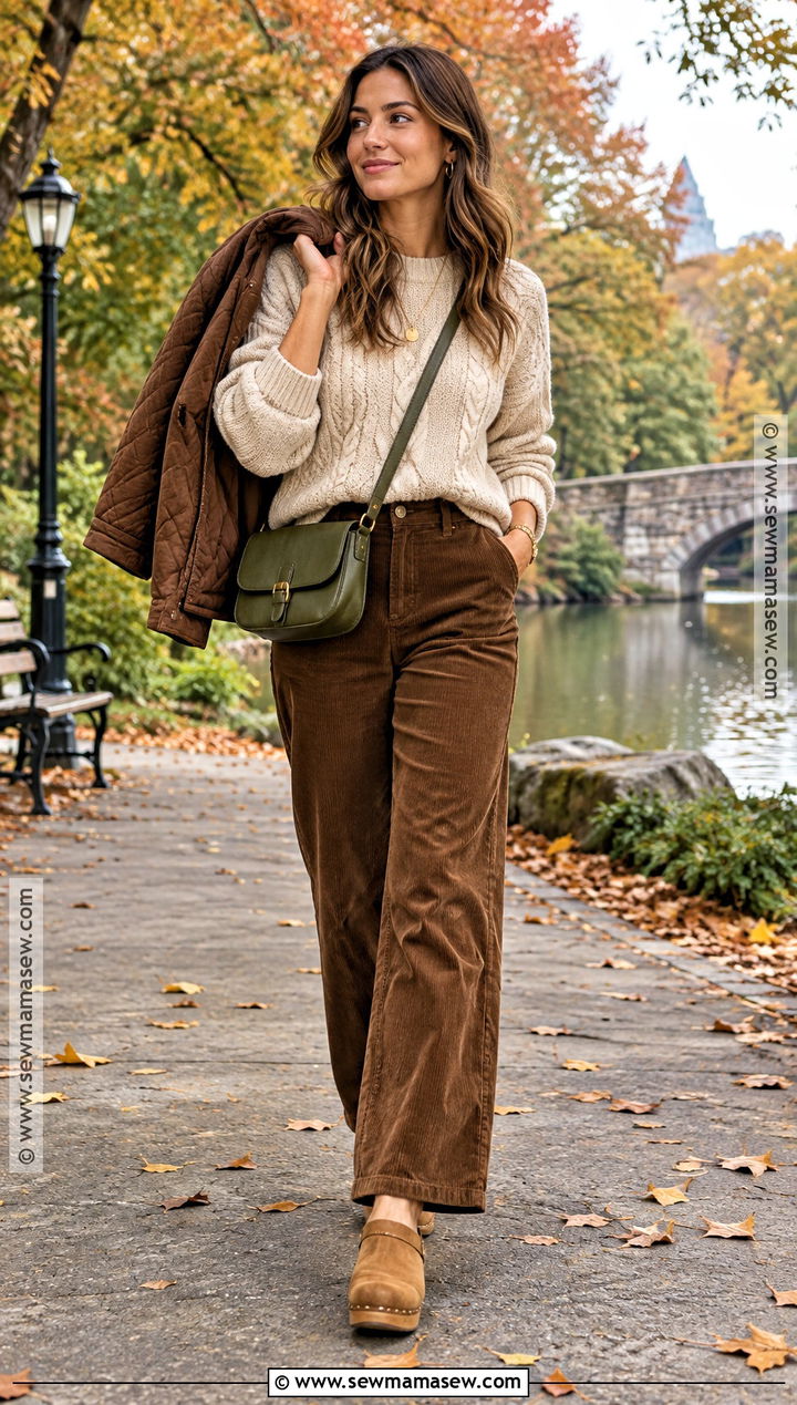 Oatmeal Sweater And Corduroy Pants Autumn Outfit - 15 earthy outfits autumn