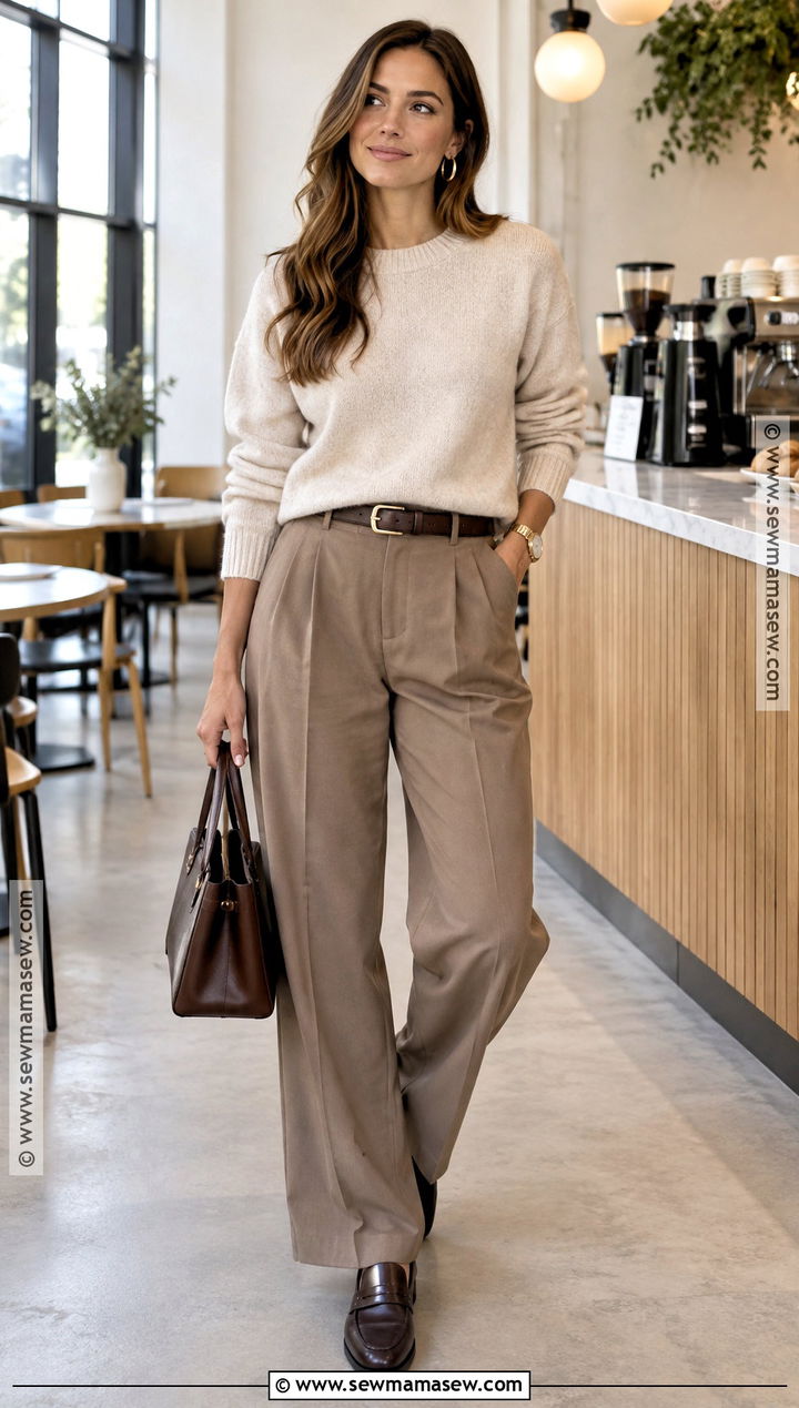 Oatmeal Sweater Autumn Outfit - 15 Neutral Tone Autumn Style Ideas