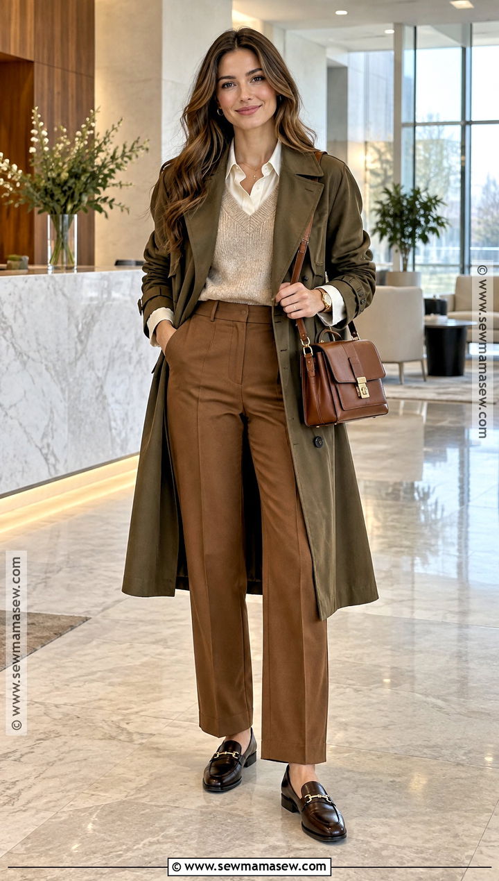 Oatmeal Sweater Vest And Tobacco Pants Autumn Outfit - 20 Hoc Autumn Outfits