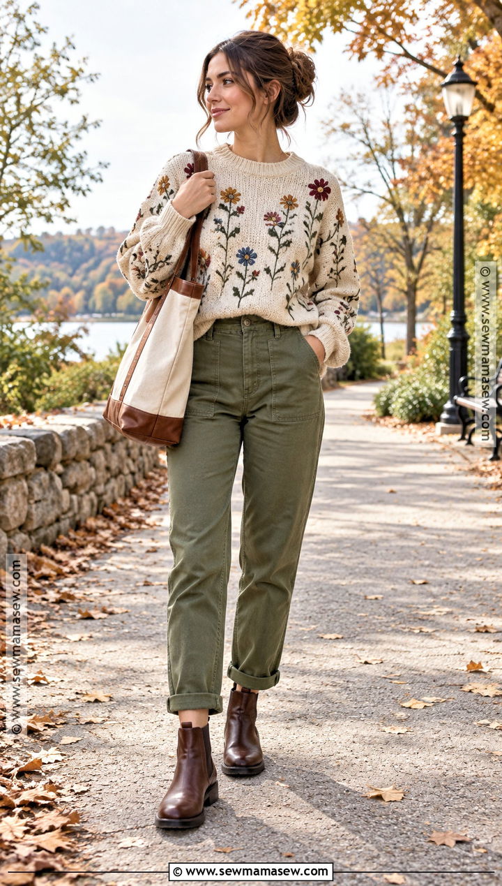 Oatmeal Wildflower Floral Sweater Outfit - 15 autumn floral sweater design ideas