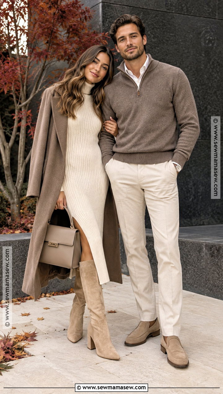 Oatmeal and Taupe Fall Couple Photo Outfits - 15 Fall Couple Photo Outfits Color Combos