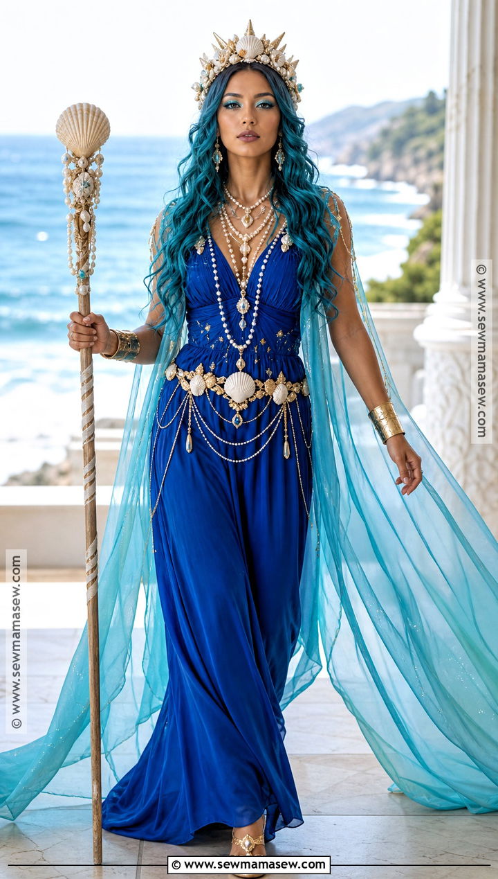 Ocean Goddess Costume With Flowing Blue Cape - 30 under the sea costumes for women