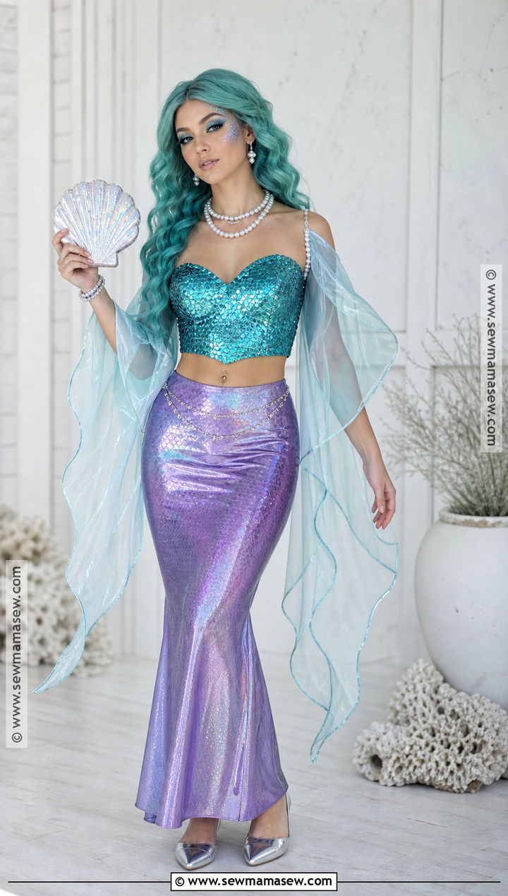 Ocean Mermaid Costume With Iridescent Skirt - 35 Halloween Costume Solo Ideas