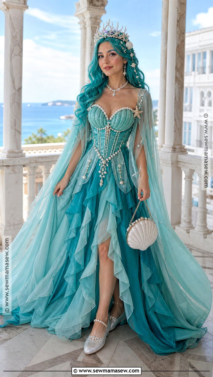 Ocean Princess Costume With Teal Gown - 35 Princess Costume Ideas