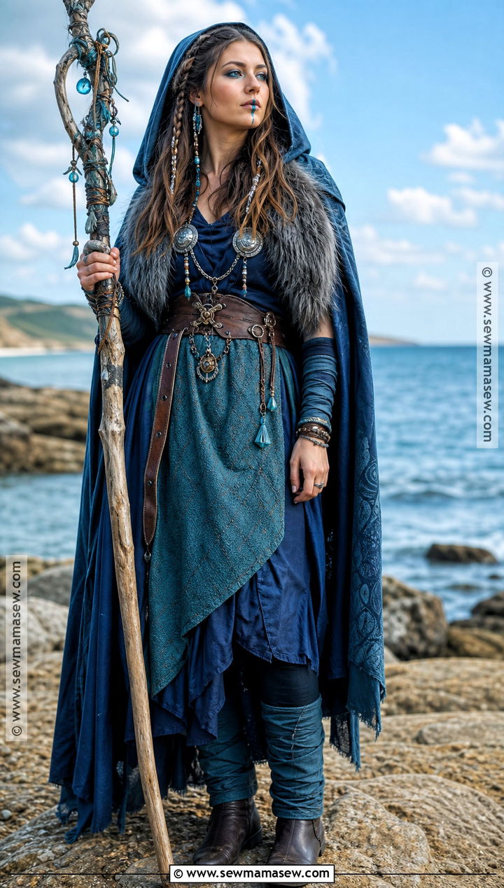Ocean Viking Witch Costume With Teal Cloak - 30 viking witch costume ideas