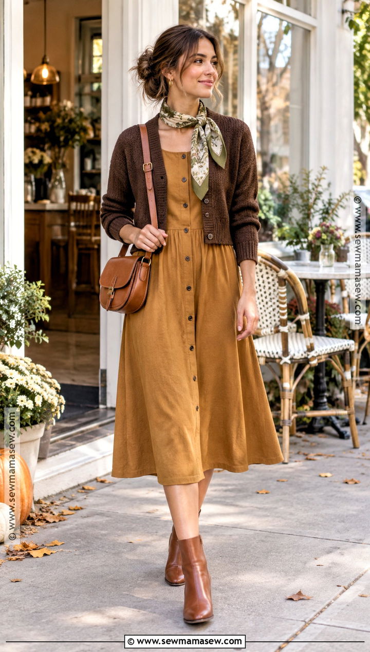 Ochre Midi Dress Outfit - 15 Autumn Color Palette Dresses