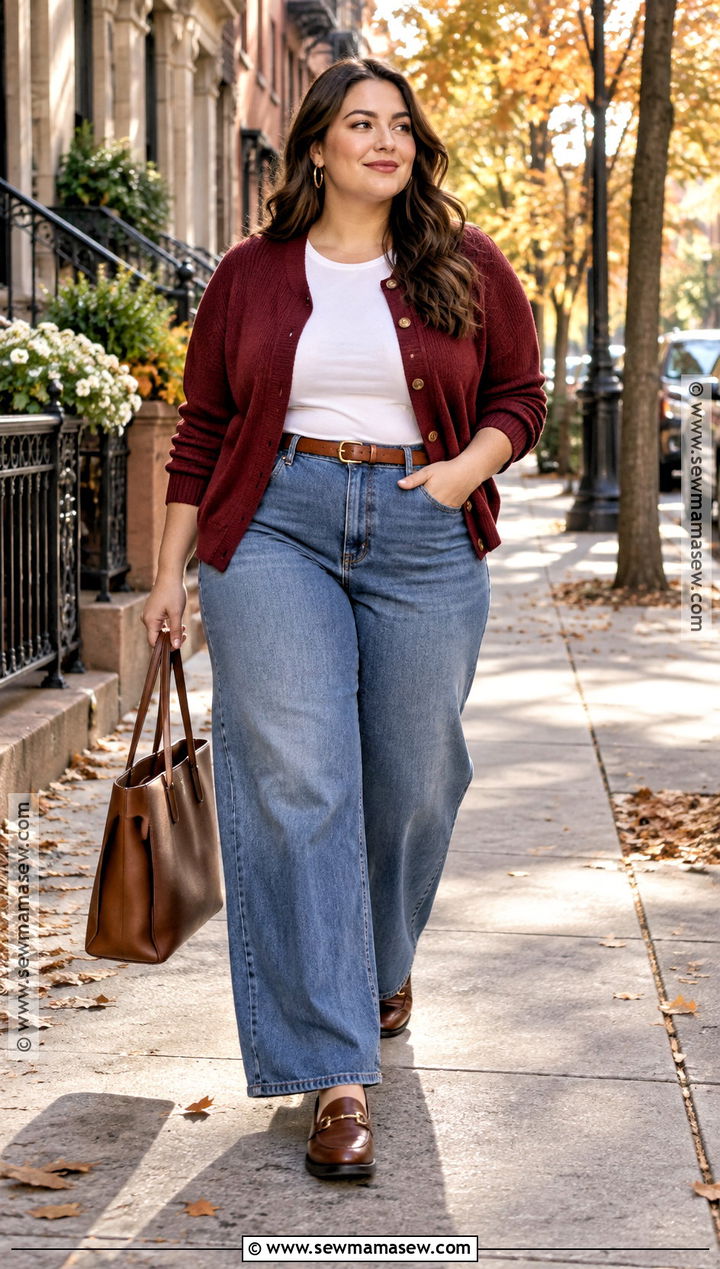 October Cardigan With Wide Leg Jeans - 20 Warm October Outfits