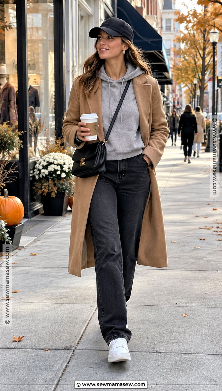 October Casual Outfit With Hoodie And Wool Coat - 15 october vacation outfits