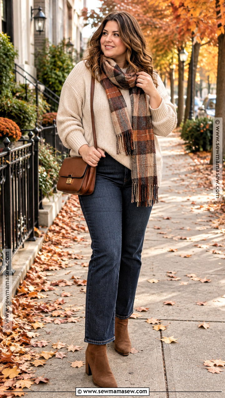 October Chunky Sweater With Straight Leg Jeans - 20 Warm October Outfits
