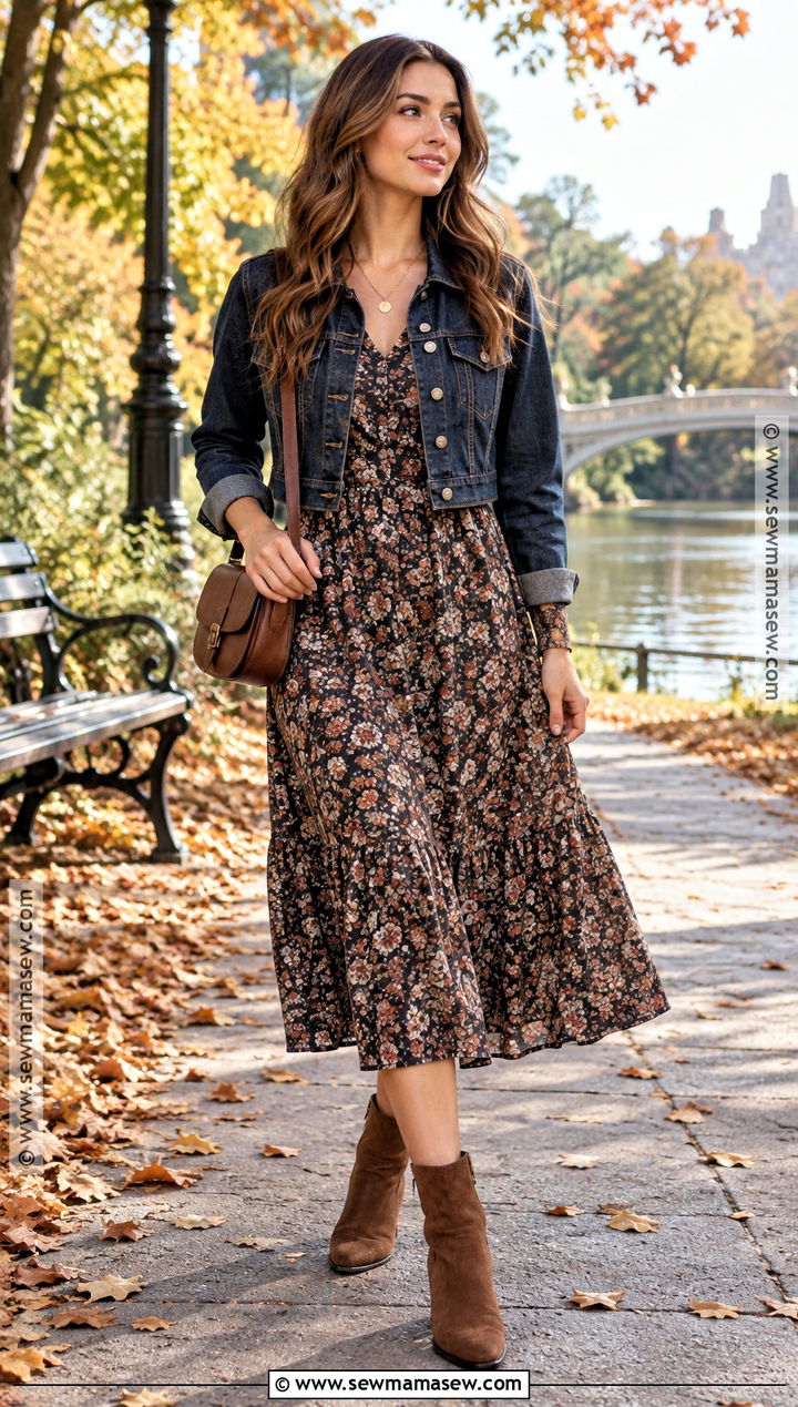 October Denim Jacket and Midi Dress Outfit - 20 october outfits fall