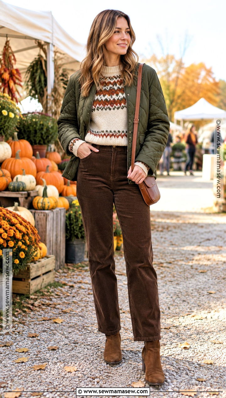 October Fair Isle Sweater and Corduroy Pants Outfit - 25 october fits