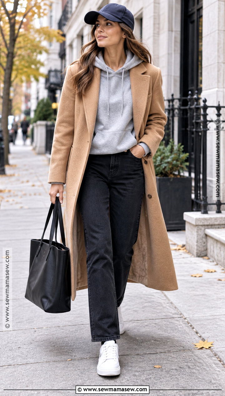 October Hoodie And Tailored Coat Outfit - 15 october casual outfits