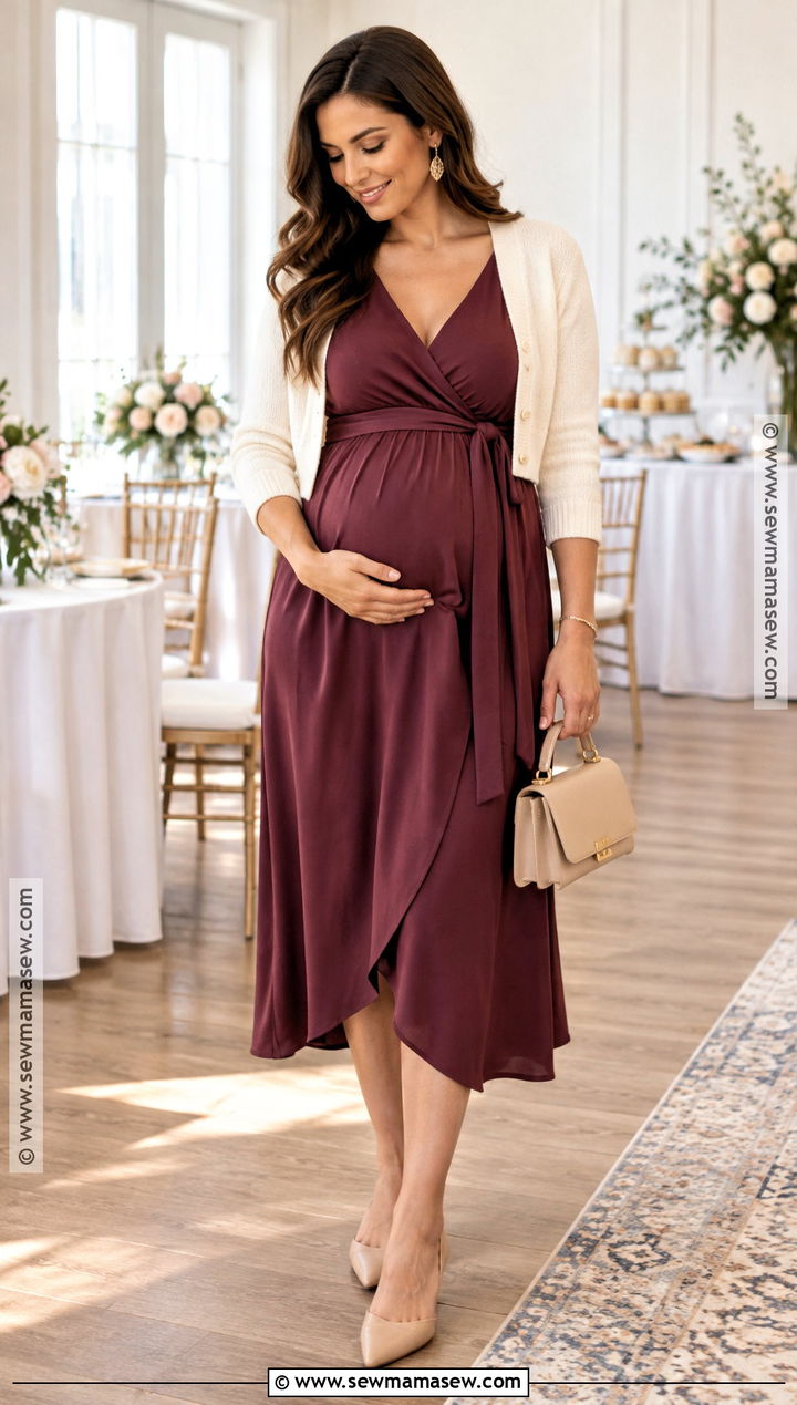 October Maternity Baby Shower Midi Dress Outfit - 15 october maternity outfits