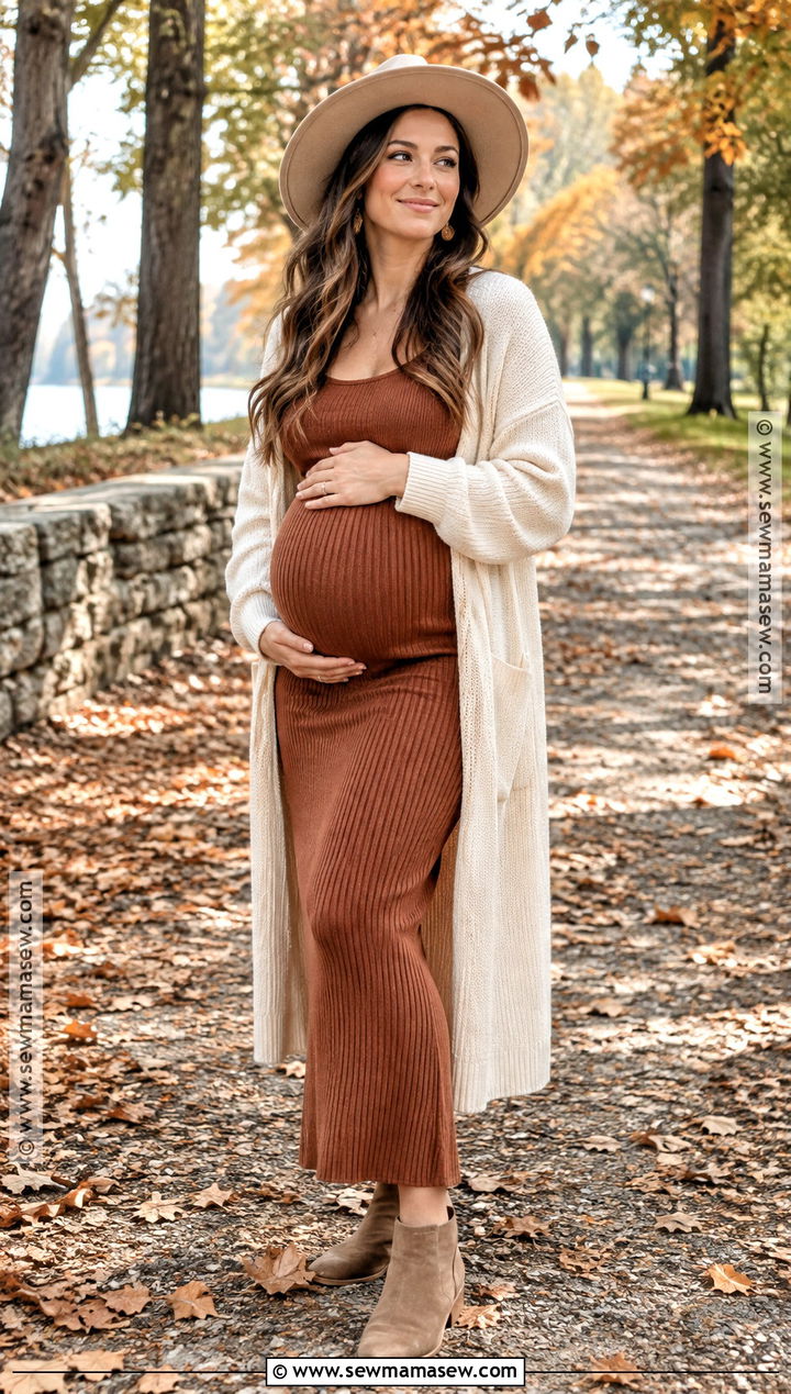 October Maternity Photo Outfit With Knit Dress - 15 october maternity outfits