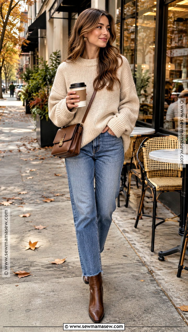 October Outfit With Oversized Sweater And Straight Leg Jeans - 25 october outfits aesthetic