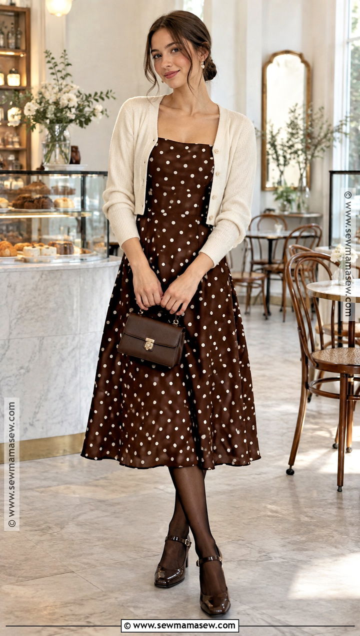 October Polka Dot Dress With Cropped Cardigan - 20 october dress ideas