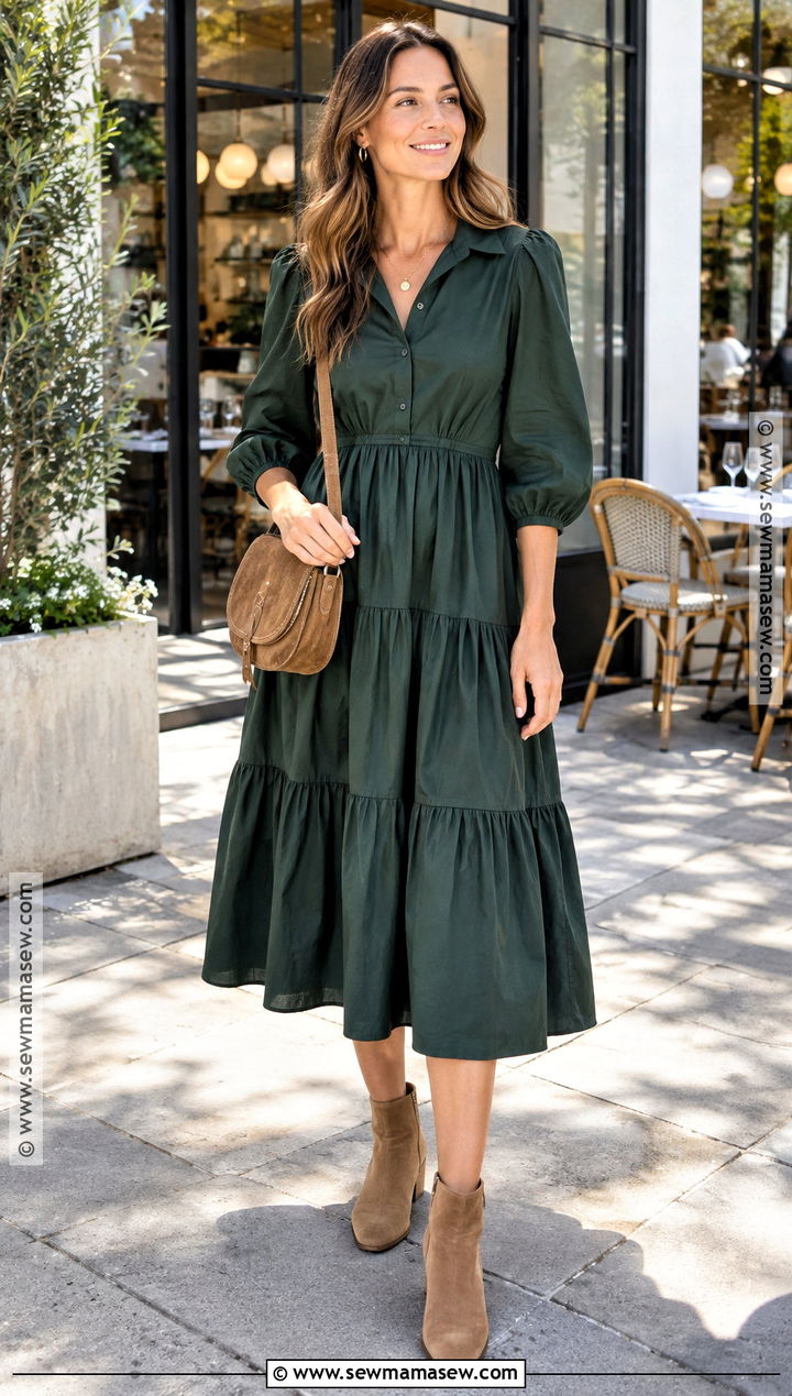 October Poplin Dress And Ankle Boots Outfit - 15 october outfits hot weather