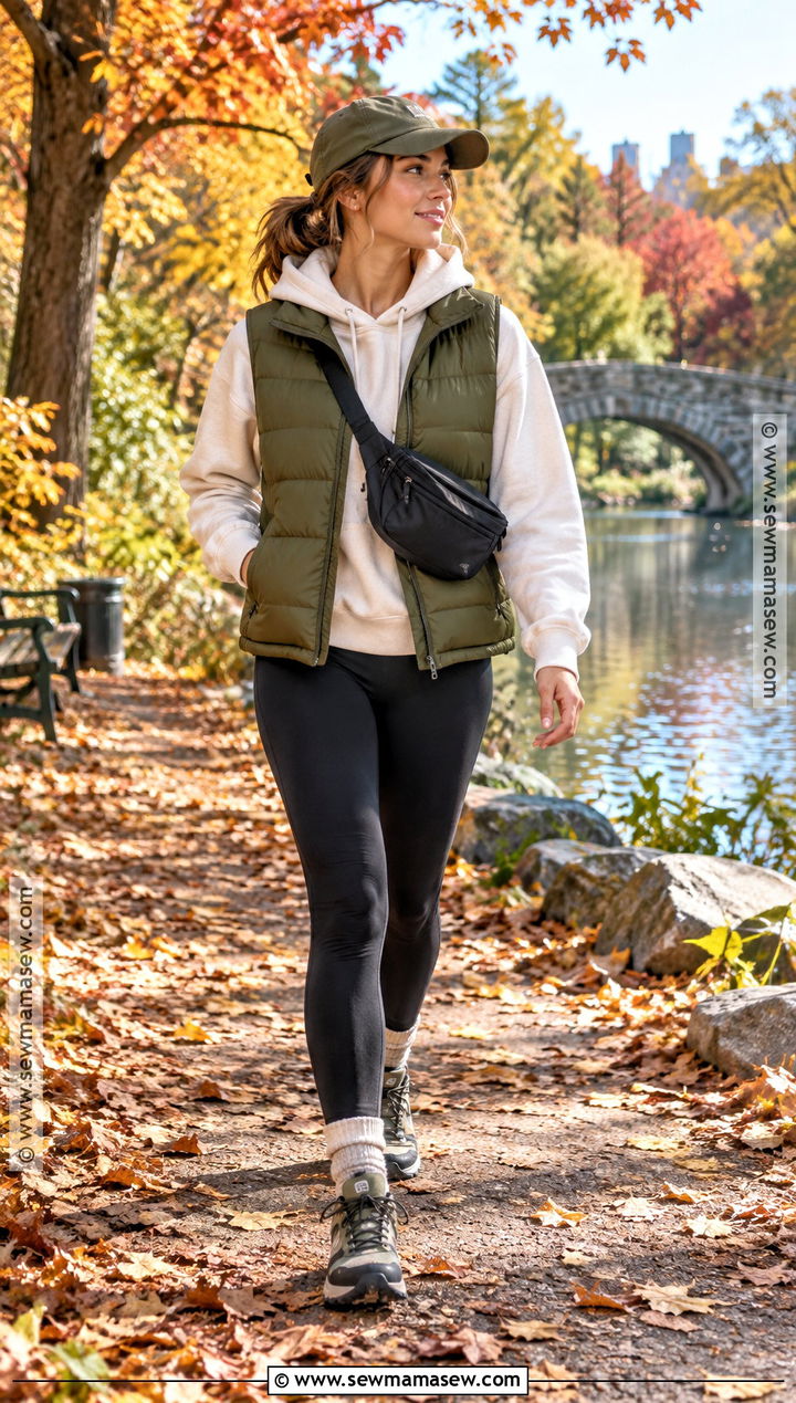 October Puffer Vest With Hoodie And Leggings - 20 Warm October Outfits