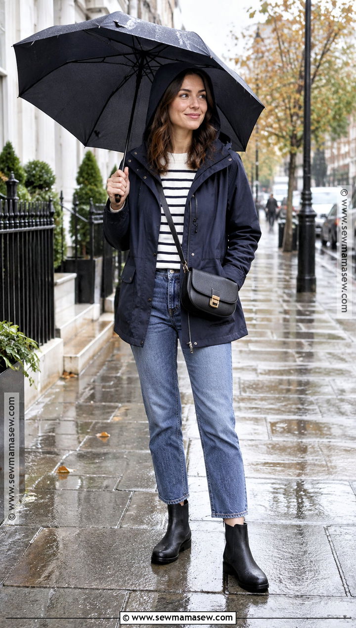 October Rainy Day Outfit With Waterproof Jacket And Jeans - 15 october vacation outfits