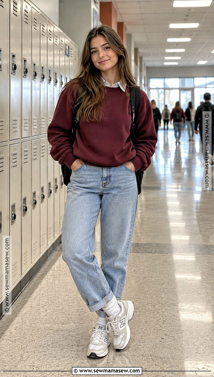 October School Outfit With A Crewneck Sweatshirt And Jeans - 15 october outfits for school