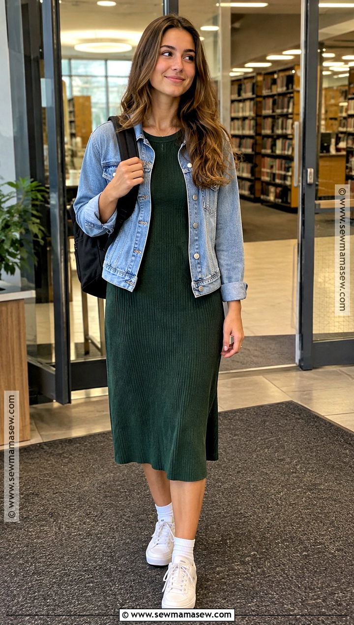 October School Outfit With A Knit Dress And Sneakers - 15 october outfits for school