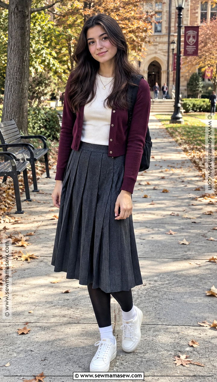 October School Outfit With A Midi Skirt And Sneakers - 15 october outfits for school