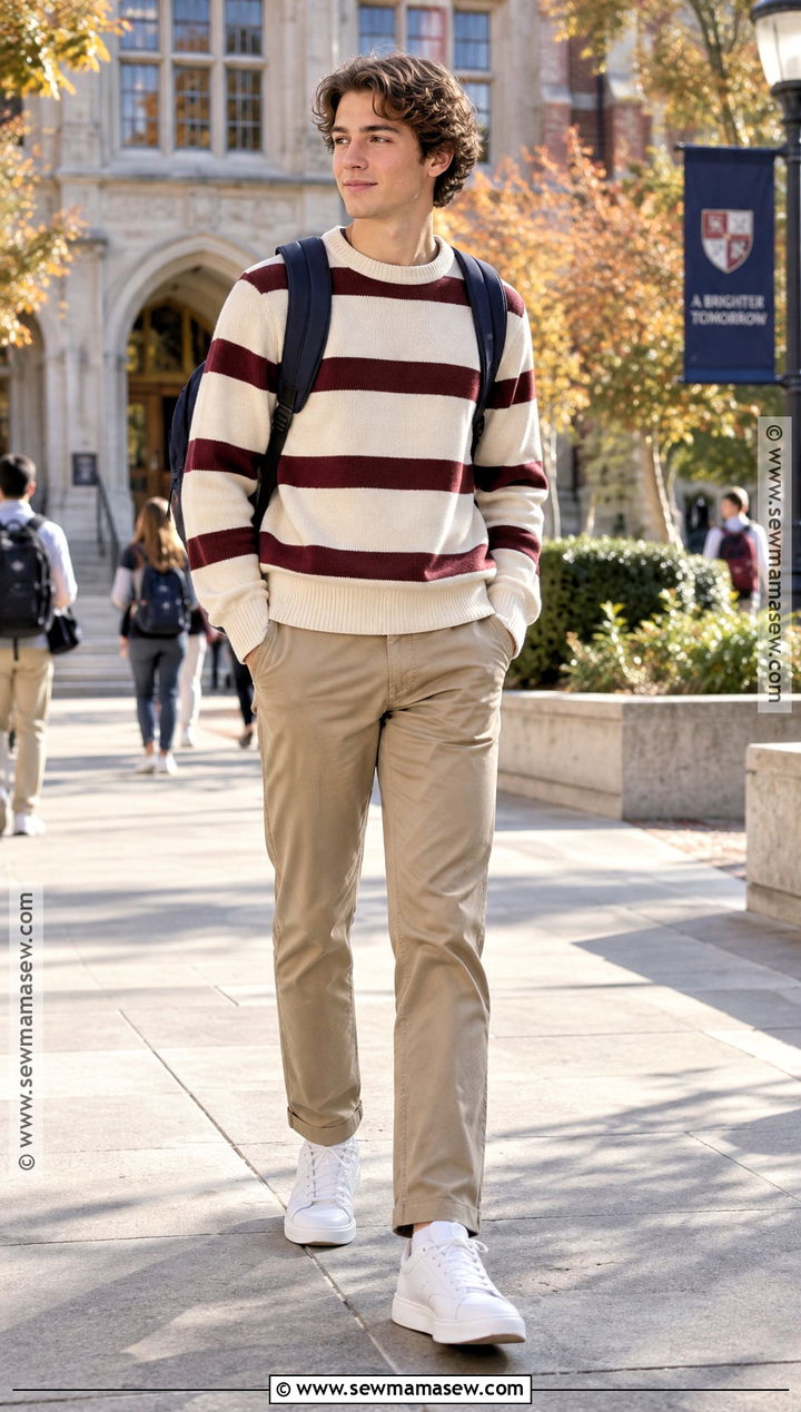 October School Outfit With A Striped Sweater And Chinos - 15 october outfits for school