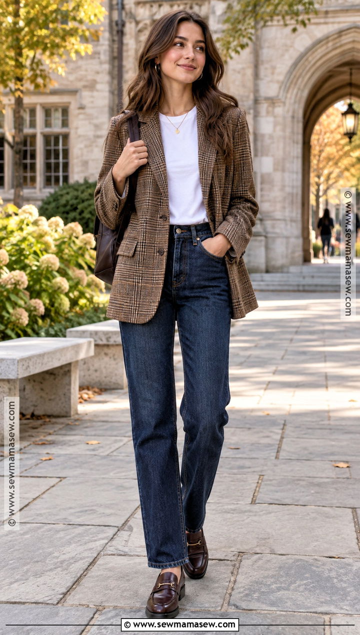 October School Outfit With Blazer And Straight Leg Jeans - 15 October School Outfits