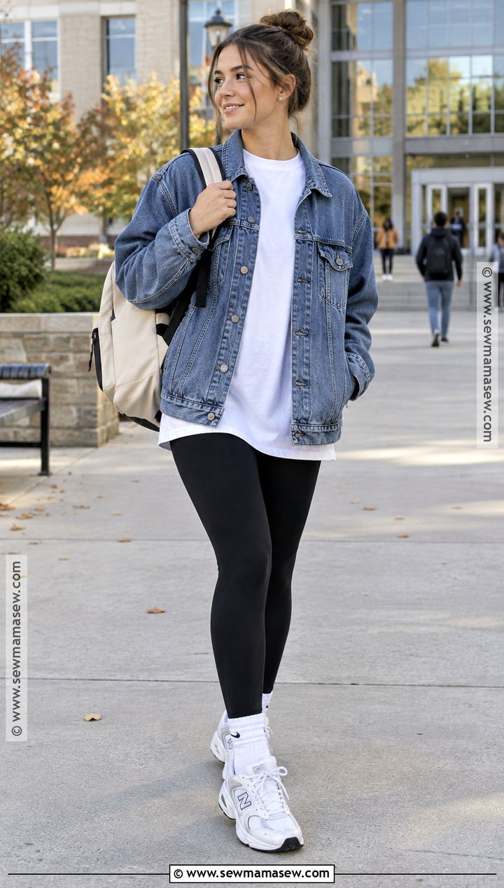 October School Outfit With Denim Jacket And Leggings - 15 October School Outfits
