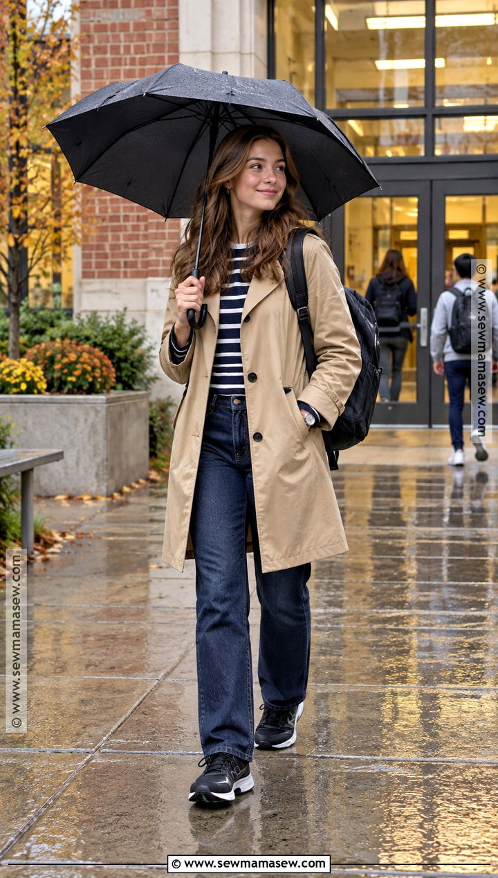 October School Outfit With Trench Coat And Dark Jeans - 15 October School Outfits