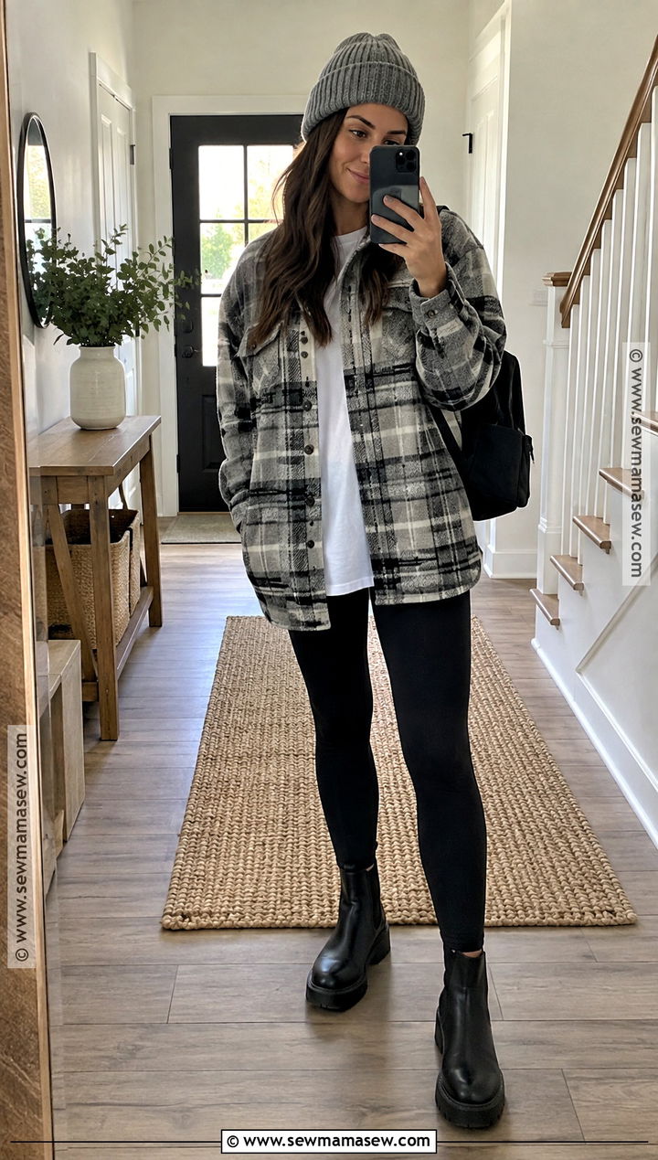 October Shacket and Black Leggings Outfit - 25 october fits