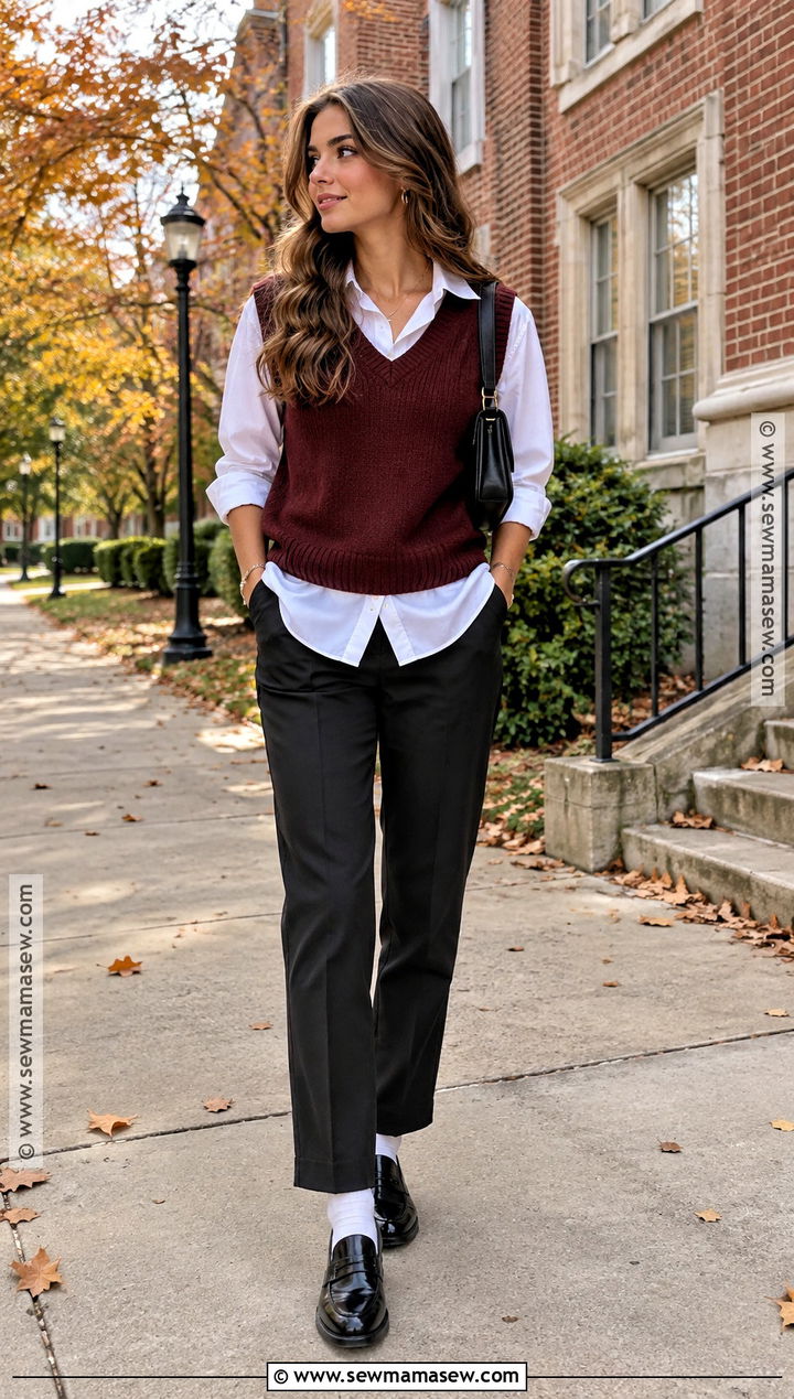 October Sweater Vest And Button Down Outfit - 15 October Inspo Outfits