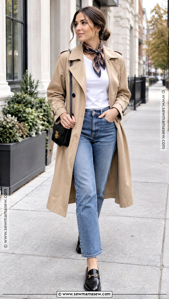 October Trench Coat and Straight Leg Jeans Outfit - 20 october outfits fall