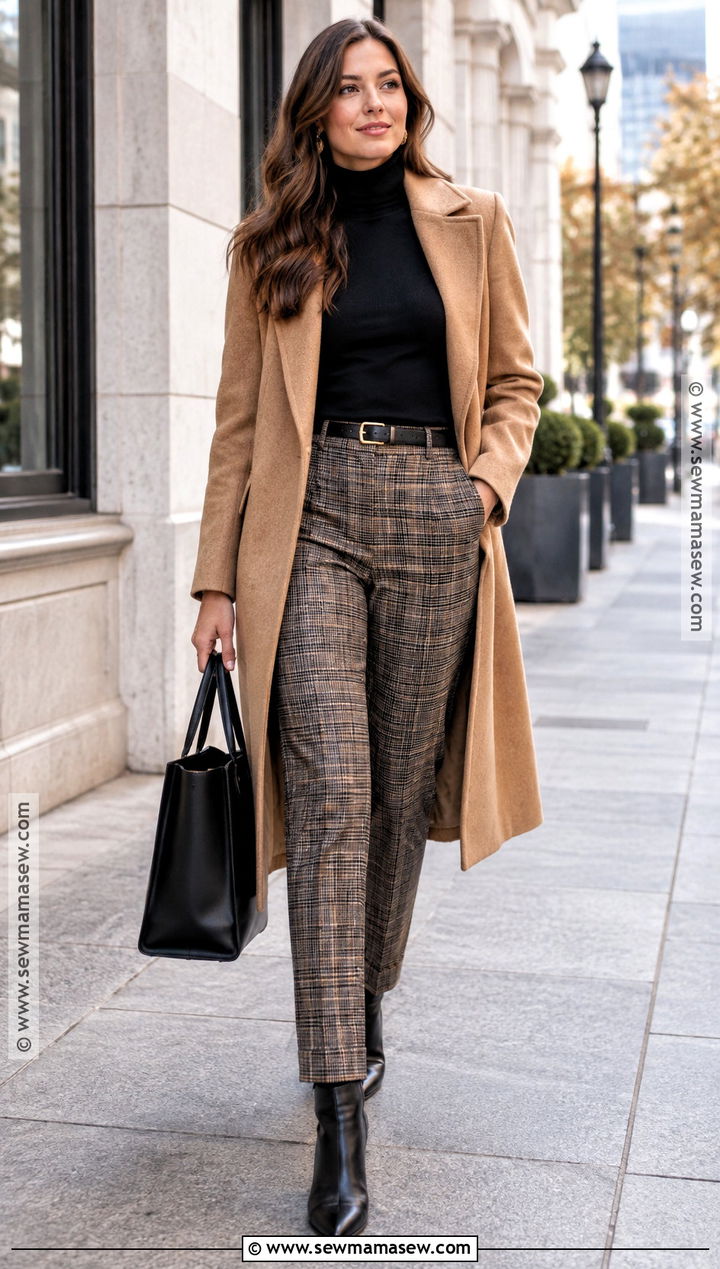 October Turtleneck and Plaid Trousers Outfit - 15 october wardrobe ideas