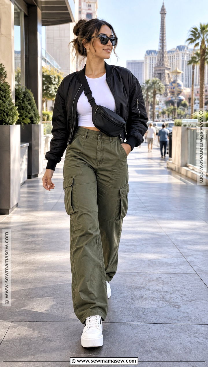 October Vegas Cargo Pants And Fitted Top Outfit - 20 October Vegas Outfits