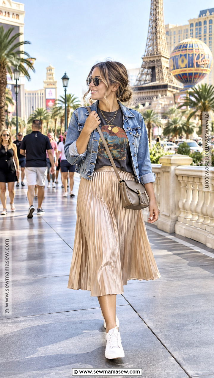 October Vegas Graphic Tee And Midi Skirt Outfit - 20 October Vegas Outfits