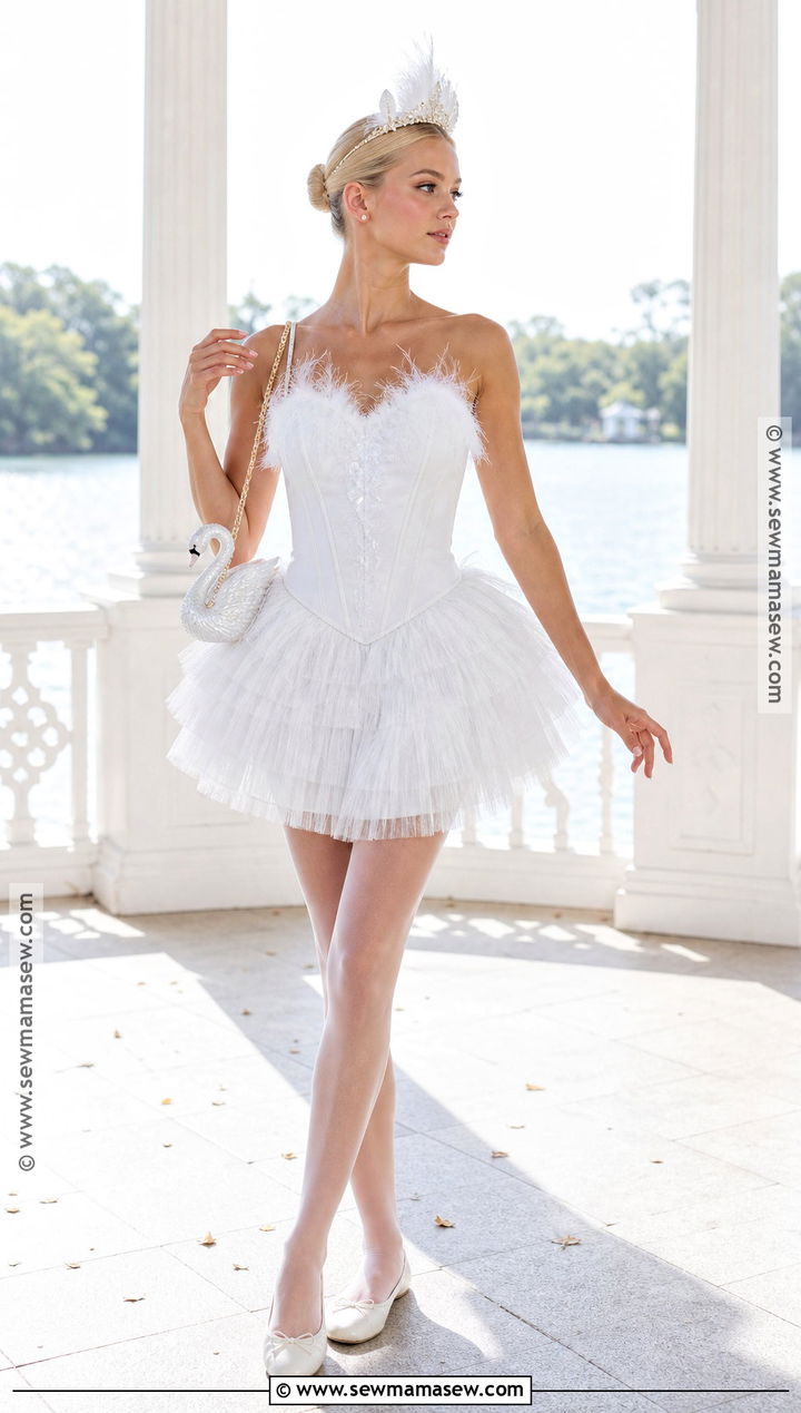 Odette Swan Princess Costume With White Feather Dress - 35 Princess Costume Ideas