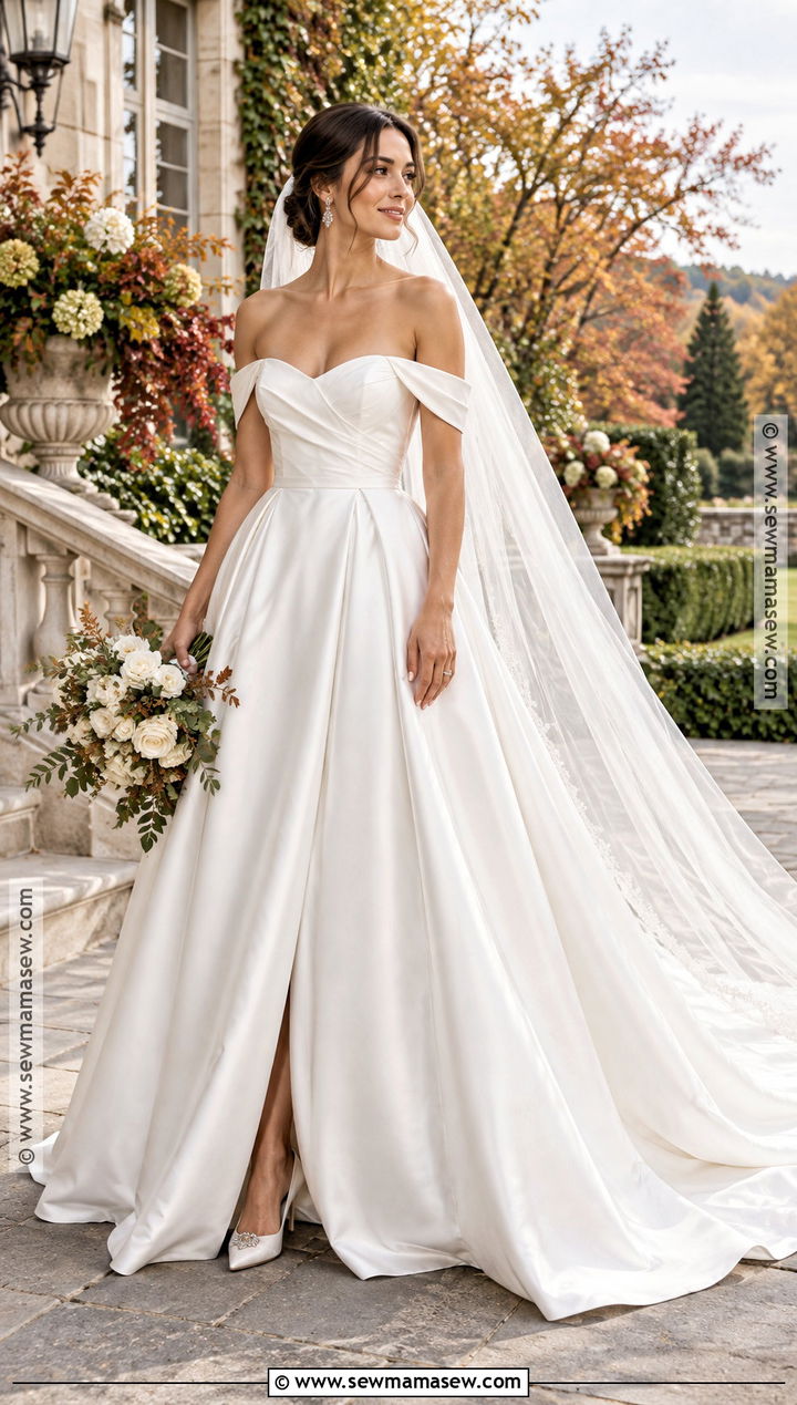 Off Shoulder A Line Wedding Dress - 15 Fall A Line Wedding Dress Ideas