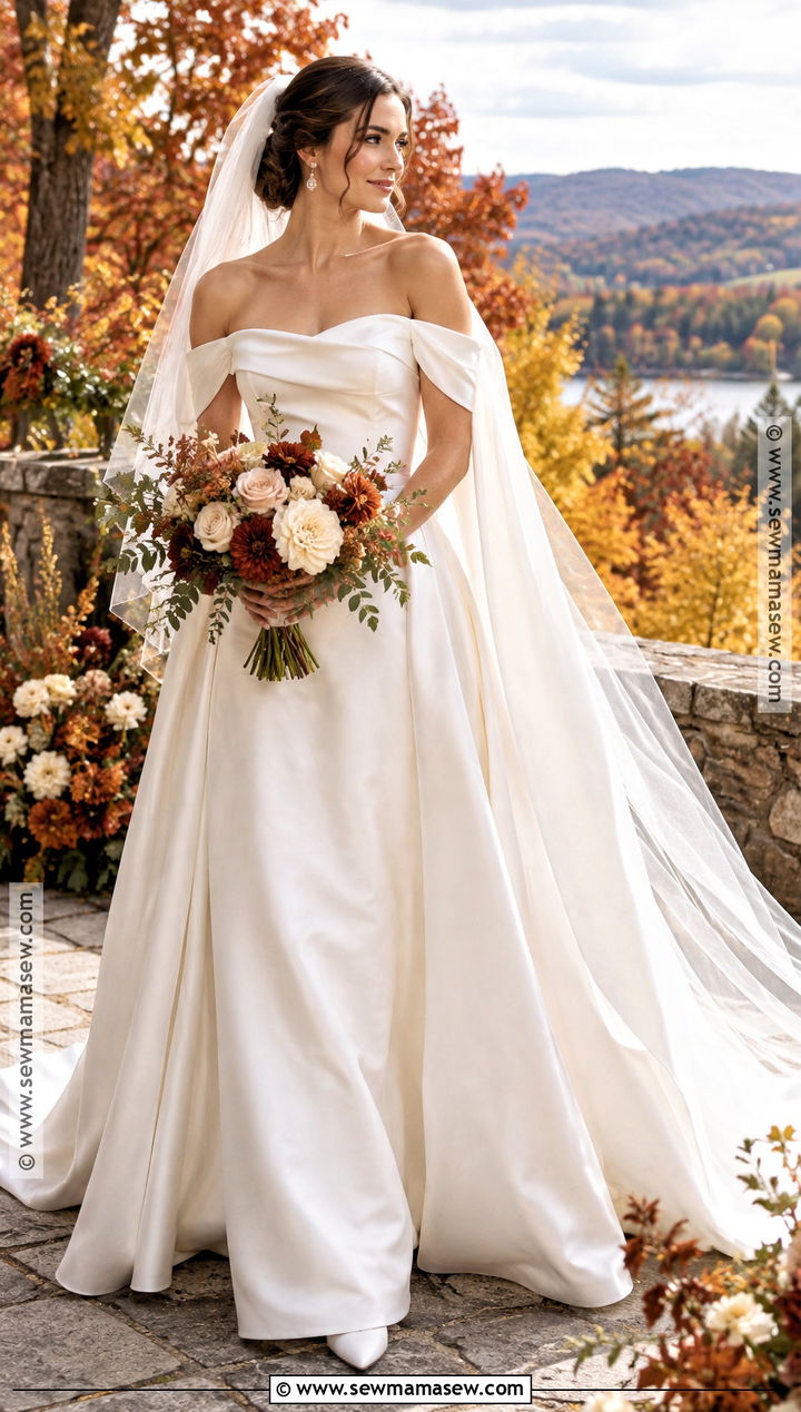 Off Shoulder A Line Wedding Dress - 15 A Line Fall Wedding Dress Ideas